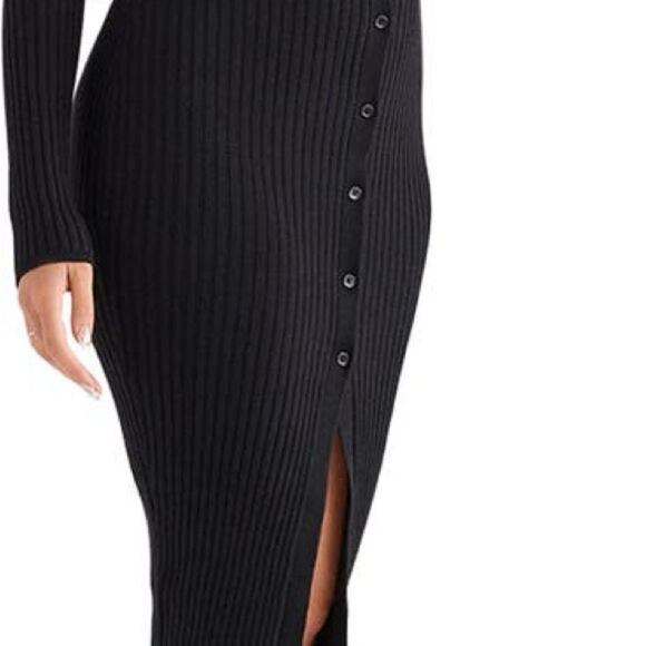 House of CB Black Ribbed Bodycon Long Sleeve Mini Dress Women’s Size Small - Picture 4 of 10